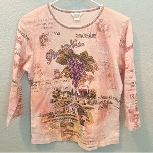 Y2K Christopher & Banks Cotton Pinot Noir Wine  Pink 3/4 Sleeve Knit Top Large